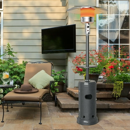 Gymax Outdoor Patio Heater Propane Standing LP Gas Steel W/Table & Wheels Grey