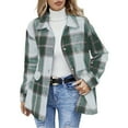 thumbnail image 2 of Stamzod Jackets for Women Fashion Plaid Printed Turndown Button Down Coat Outerwear Casual Long Sleeve Mid Length Jacket for Women Green E XL, 2 of 4