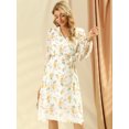 thumbnail image 4 of Vestido cruzado de gasa fluido informal de manga larga con cuello en V floral boho para mujer blanco M, 4 of 5
