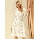 thumbnail image 4 of Vestido cruzado de gasa fluido informal de manga larga con cuello en V floral boho para mujer blanco M, 4 of 5