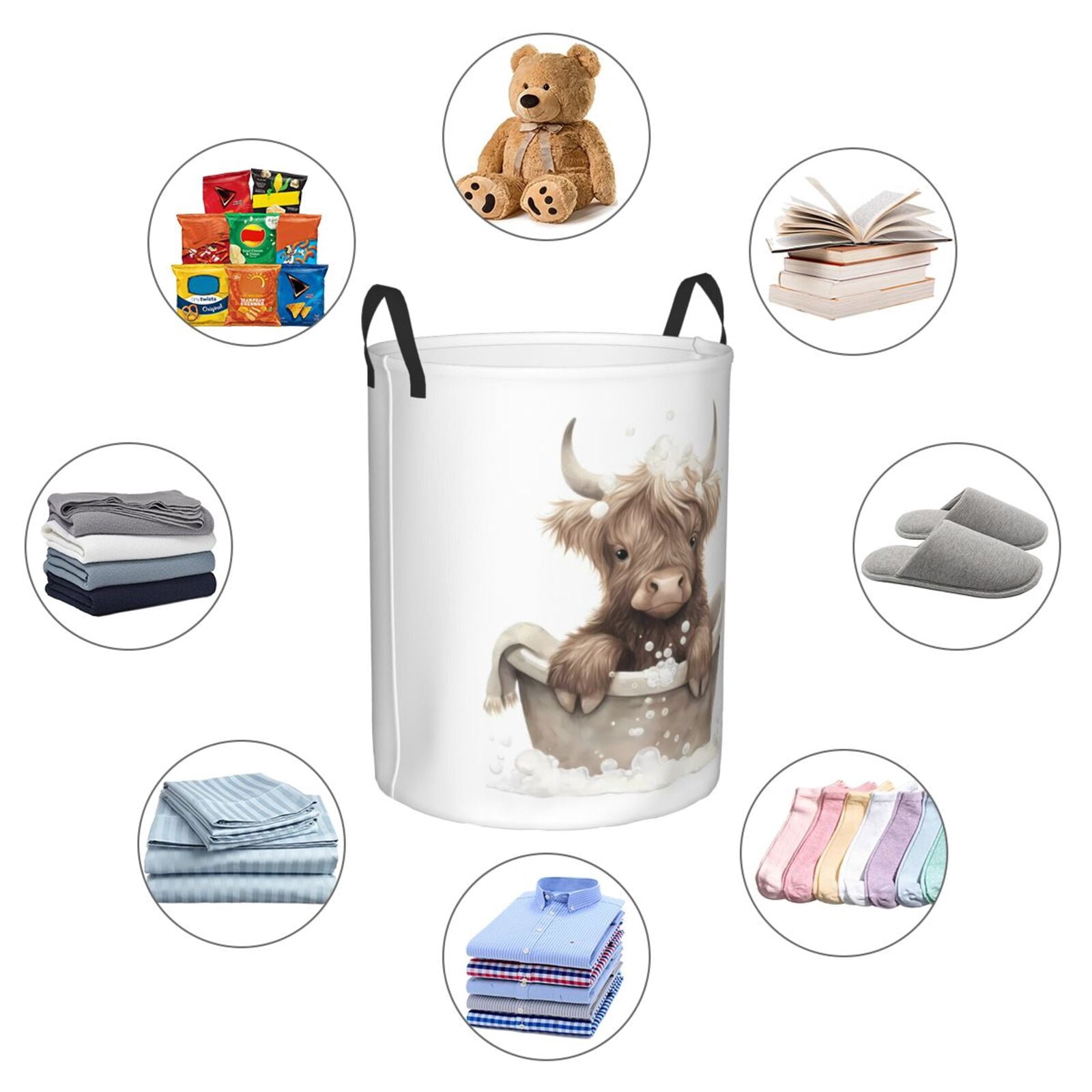Large Laundry Basket with Handles - Cute Cow Bath Kids Baby Dirty Clothes Laundry Hamper for Bedroom Aesthetic