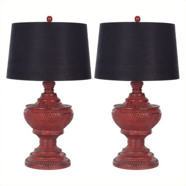 Safavieh Lampe de Table en Détresse en Rouge avec Abat-Jour Noir (Lot de 2)