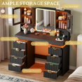 thumbnail image 5 of FANRAL Large Fluted Vanity with LED Lighted Mirror,Built-in Cabinet Lighting & Multi-Drawer Storage,Modern Dressing Table for Bedroom Beauty Space,Black Vanity, 5 of 8