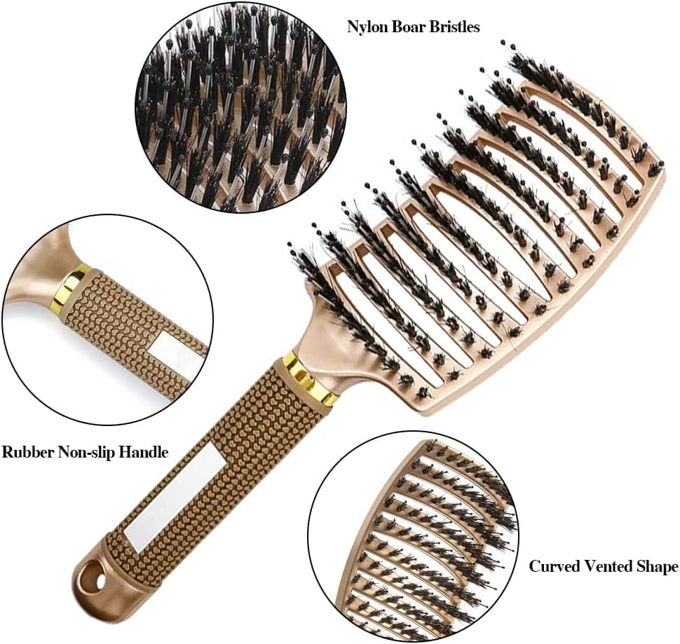 Complete Curly Hair Brush Set 8Pcs: Round & Paddle Brushes for Detangling Wet Thick Hair