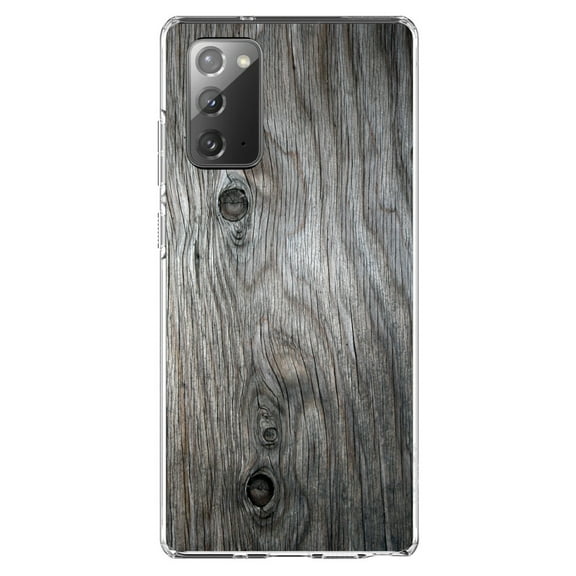 DistinctInk Clear Shockproof Hybrid Case for Galaxy Note 20 ULTRA (6.9" Screen) - TPU Bumper, Acrylic Back, Tempered Glass Screen Protector - Grey Weathered Wood Grain Print - Printed Wood Image