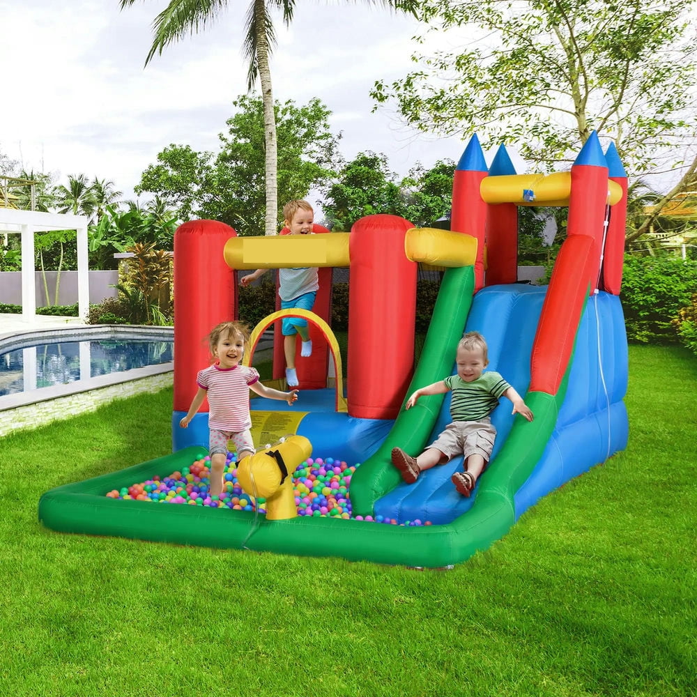 Topcobe 6-in-1 Kids Bounce House Inflatable Water Slide with Pool, Water Cannon, Climbing Wall, Inflator Included, Outdoor Water Play Toy, Kids Bounce House for Kids Backyard Activity