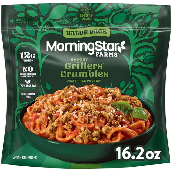 MorningStar Farms Meal Starters Savory Grillers Vegan Crumbles, Meat Free Protein, 16.2 oz Bag