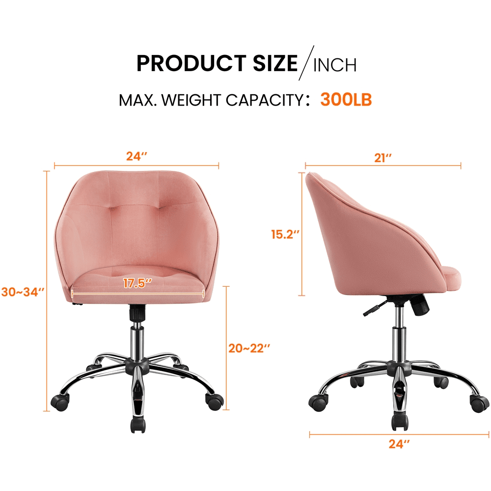 Alden Design Modern Velvet Adjustable Swivel Office Chair, Pink