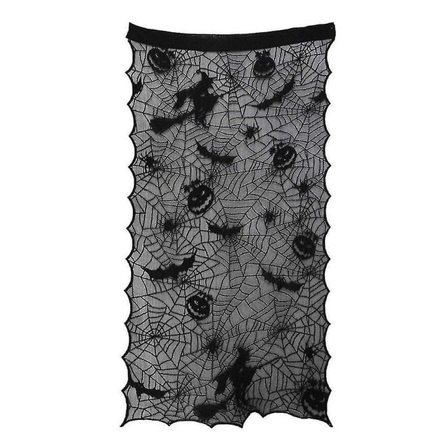 Chimenea Cortina Mantel Pantalla Decoración de Halloween Encaje Negro Telaraña Murciélagos Estufa Toalla Para, kaili Sencillez