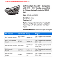 thumbnail image 2 of Left Headlight Assembly - Compatible with 2015 - 2017 Hyundai Accent 1.6L 4-Cylinder Naturally Aspirated DOHC GAS 2016, 2 of 2