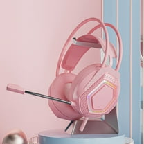 Momihoom Gaming Noise Cancelling Headphones Pink Macaron Neck Hanging 7.1 Earphone Wired Gaming Headset