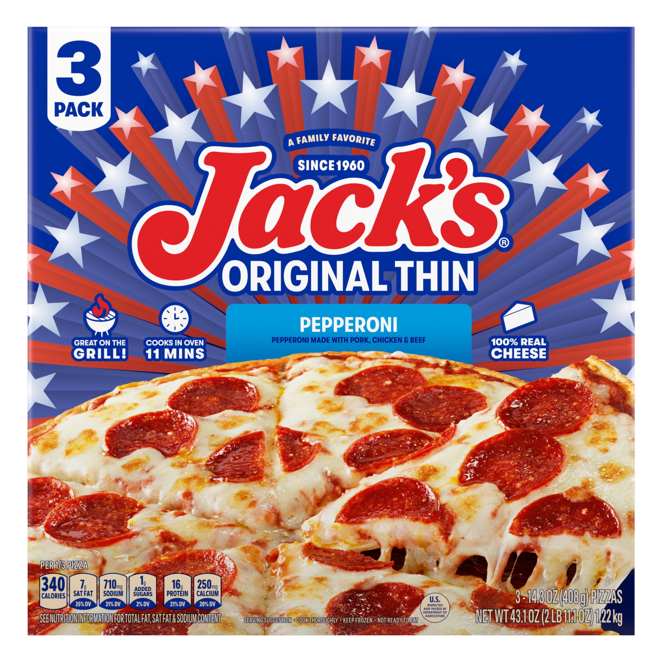 Jack's Frozen Meat Pizza, Pepperoni and Cheese, Original Thin