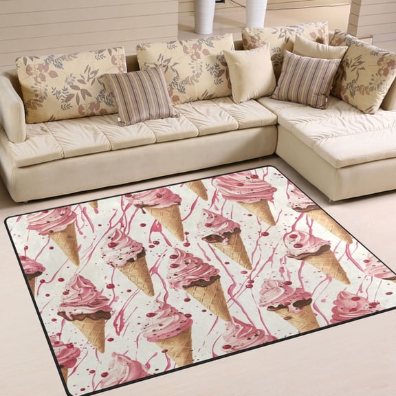 Yayeee Area Rugs for Living Room 5.2'x4' Non Slip Washable Bedroom Floor Carpet, Pink Ice Cream Pattern