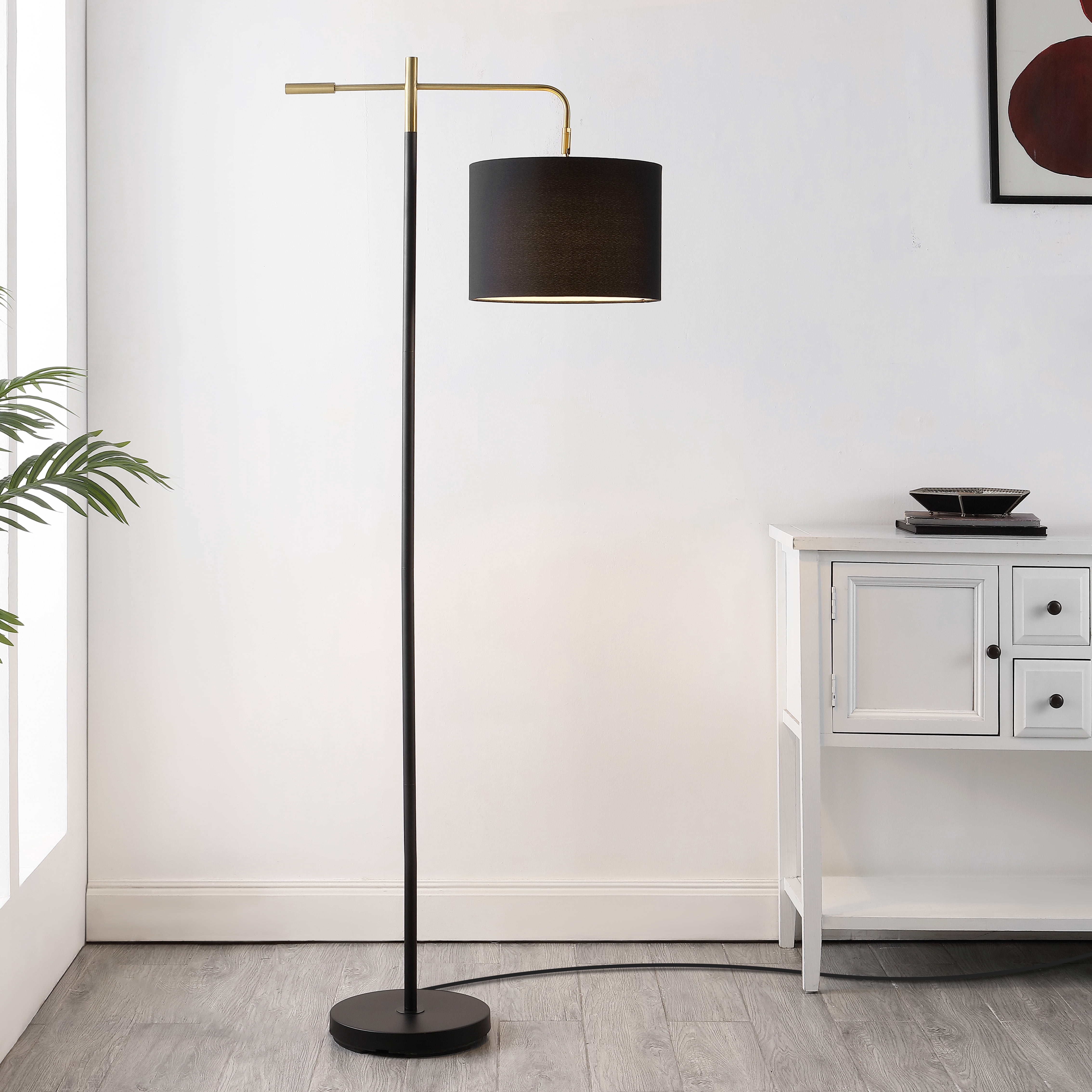 SAFAVIEH Thera 66 in. Modern Black Cotton Floor Lamp with 100% Black Cotton Shade