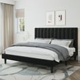 thumbnail image 2 of Amolife King Size Platform Bed Frame with Upholstered Velvet Channel Headboard, Black, 2 of 10