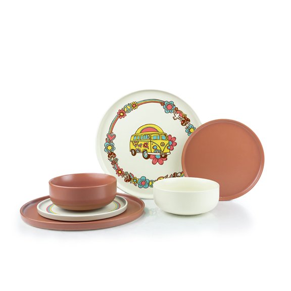 Everything Kitchens Modern Flat 24-Piece Dinnerware Set | Peace & Love + Terracotta
