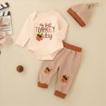 thumbnail image 2 of HCNTES Toddler Boy Winter Clothes Baby Boy Thanksgiving Outfits Baby Letter Print Romper Pants Hat Set Fall Winter 0 3 6 9 12 18 Months Baby Clothes for Boy, 2 of 8