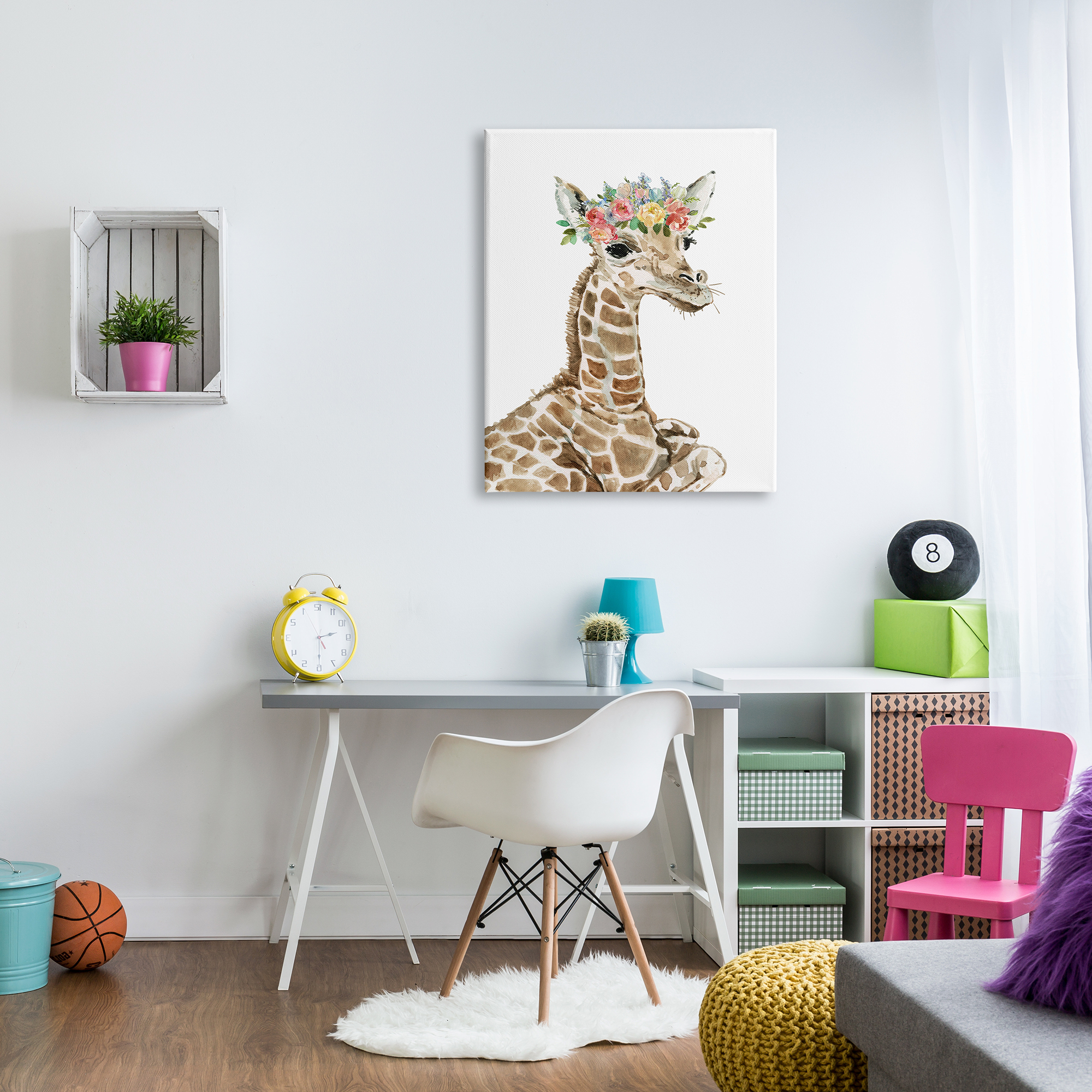 Stupell Industries Baby Giraffe Boho Fashion Spring Floral Crown Animals & Insects Painting Gallery Wrapped Canvas Print Wall Art, 30 x 40