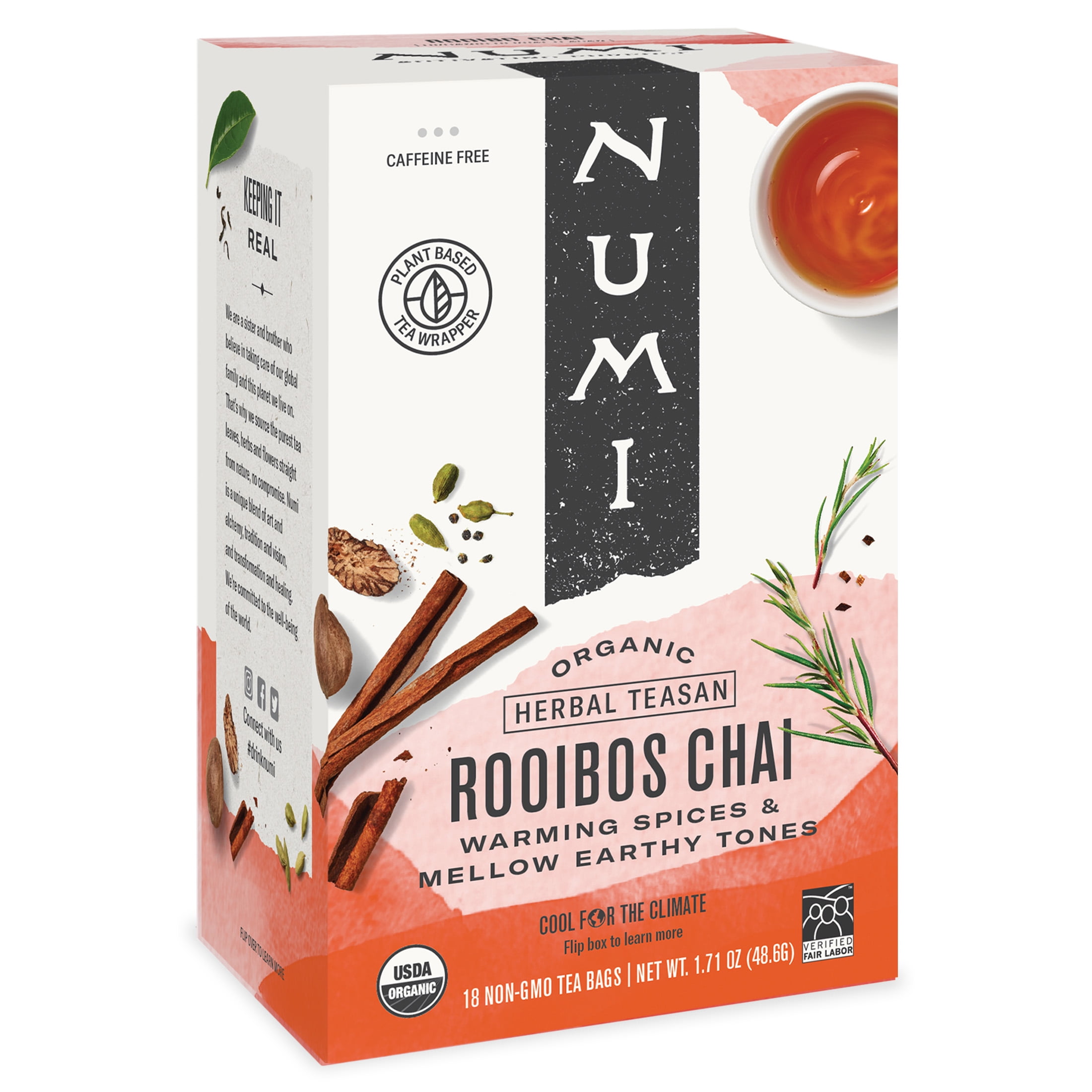 Numi Organic Herbal Rooibos Chai Tea Bags, 18 Ct - Walmart.com