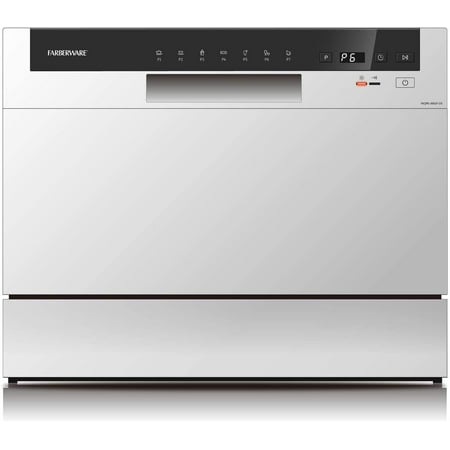 Farberware Professional FCD06ABBWHA Compact Portable Countertop Dishwasher with 6 Place Settings and Silverware Basket, LED Display, Energy Star, White