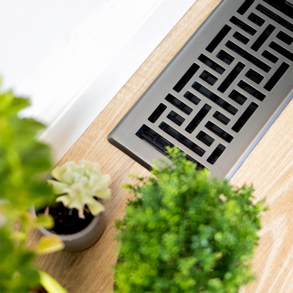 Decor Grates 4x10 Oriental Floor Register Vent Cover, Adjustable Airflow Control, Gun Metal (AJH410-GM)