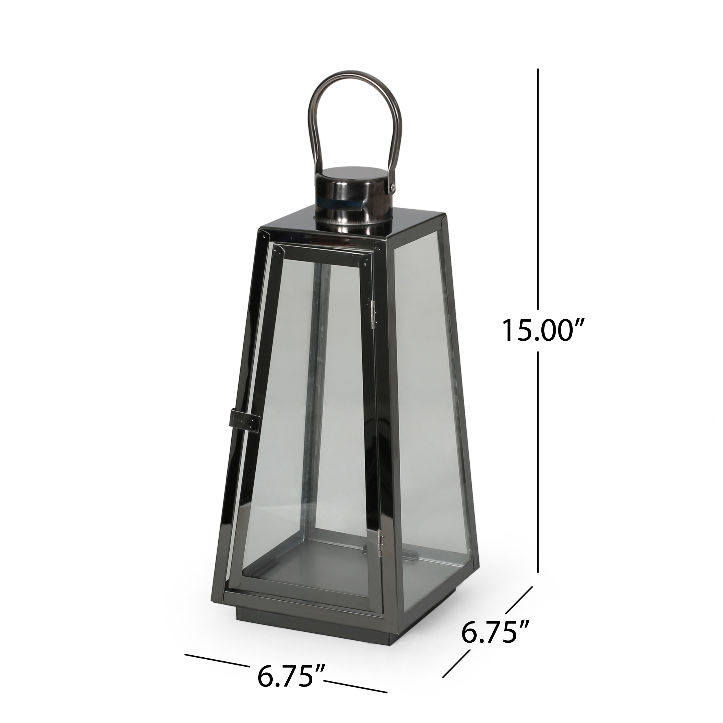 Noble House Medium Traditional Rectangle Metal Lantern, Black