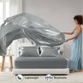 thumbnail image 5 of Regency Heights Grey Satin Sheet Set Queen Size, 6-Piece Silky Bed Sheets with 16" Deep Pocket Fitted Sheet, 5 of 10