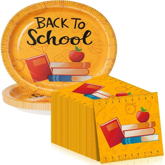 BAN 50Pcs Back to School Large 12" x 10" Oval Paper Plates and Napkins Disposable Heavy Duty Paper Plates and Napkins for Back to School Party Supplies