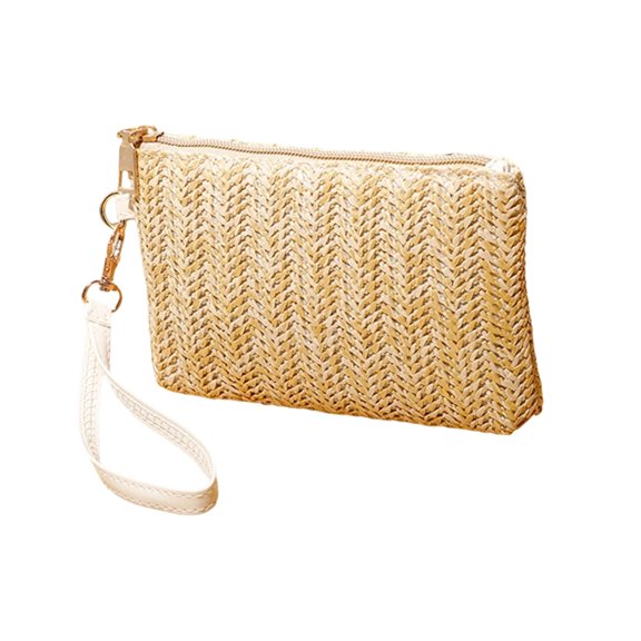 gcong Woven Straw Clutch Purse Handbag for Women Large Capacity Zippered Phone Wallet Daily Use Envelope Bag