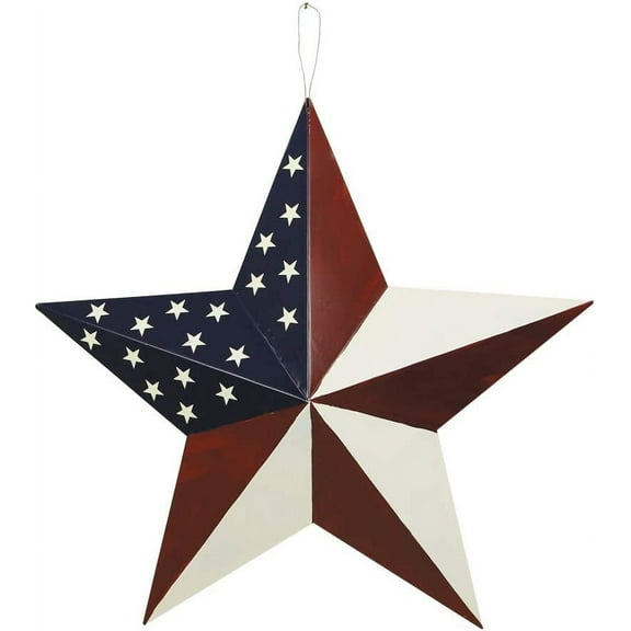 Attraction Design Patriotic Metal Barn Star Wall Decor, 16.5in Hanging Country Rustic Metal Star July of 4th Old Glory American Flag Barn Star (M-Stars)