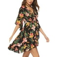 thumbnail image 1 of Franhais Ladies Temperament V-neck Belted Dress, Women Bohemian Style Floral Printing Half Sleeve Flouncing Wide Hemline Midi Skirt, 1 of 3