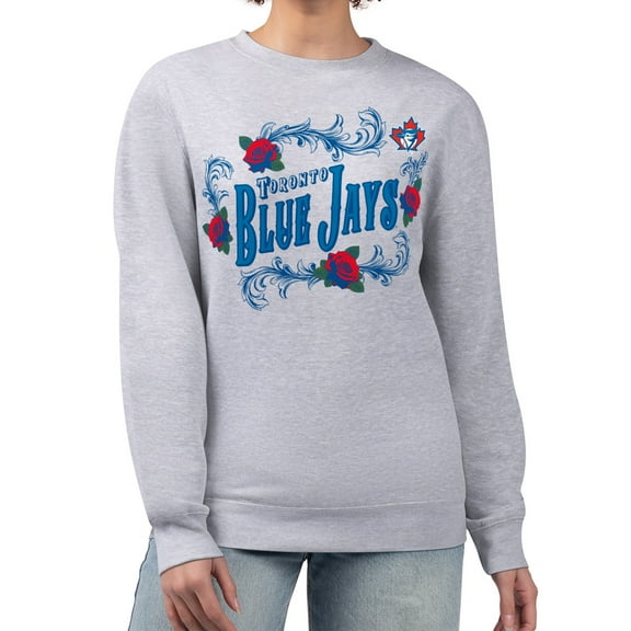Women's G-III 4Her by Carl Banks Gray Toronto Blue Jays Retro Roses Fleece Pullover Sweatshirt