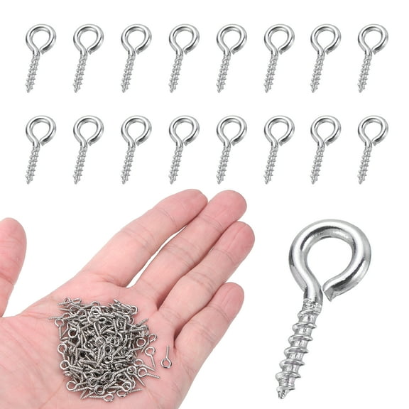 250 Pack Screw Hooks Eyes, M1.2x12mm 304 Stainless Steel Small Eye Bolts Screw