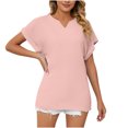 thumbnail image 6 of Women's Casual Cuffed Short Sleeve V Neck Office Blouse Solid Color Loose Fit Comfy Work Shirt Tops for Summer Summer Clothing, 6 of 6