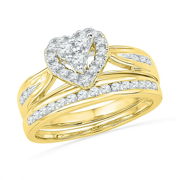 AA Jewels - Size 7 - 10k Yellow Gold Round Diamond Heart Bridal Wedding ...