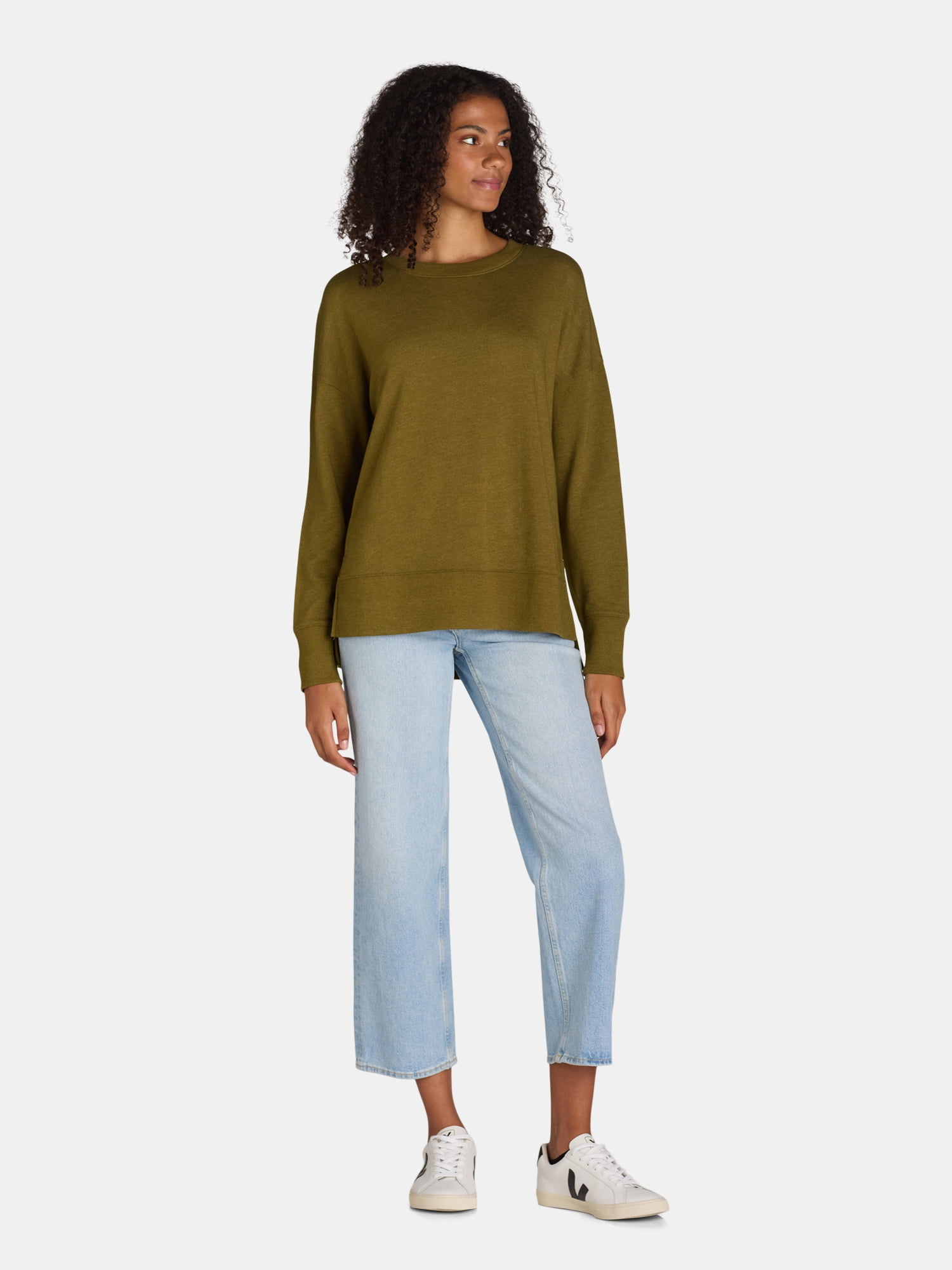 Time and Tru Women's Tunic Sweatshirt with High-Low Hem, Sizes XS -4X