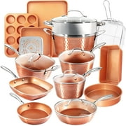 YUNWEN Hammered Copper Collection  20 Piece Premium Pots and Pans Set Nonstick Ceramic Cookware + Bakeware Set for Kitchen, Induction/Dishwasher/Oven Safe, Healthy and Non Toxic
