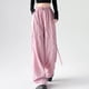 thumbnail image 3 of Pantalones cargo anchos para mujer: cintura media, bolsillos laterales, tobilleras con cordón, tejido elástico holgado, ropa urbana para viajar., 3 of 7