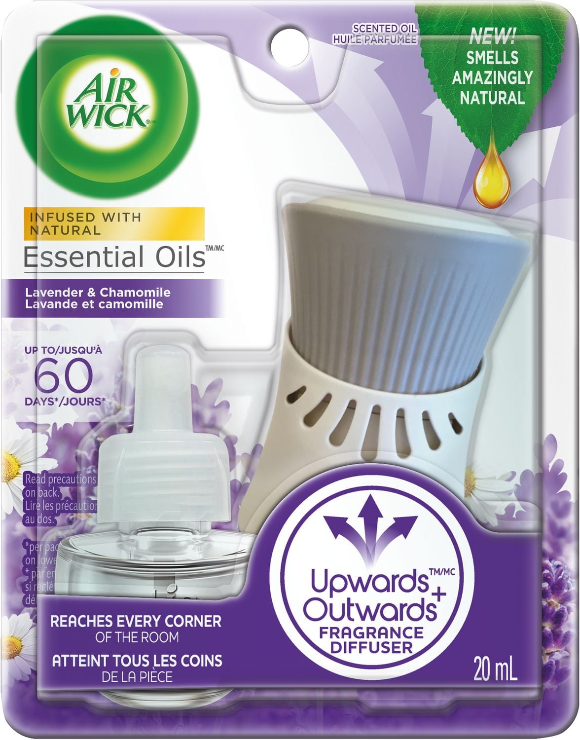 Kit d'huile parfumée Air Wick  (1 réchaud + 1 recharge),Lavande et camomille , assainisseur d'air