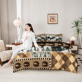 thumbnail image 4 of Castle Fairy Woodland Animal Deer King Bedding 7pcs,Jungle Leaves Retro Checkered King Bed in a Bag,Brown Orange Cream,Black Reversible, 4 of 7