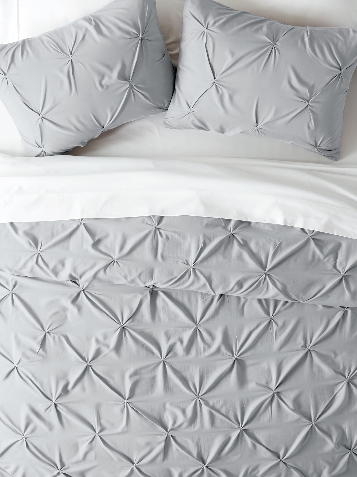 Comfort Canopy - 3 Piece Light Gray Pinch Pleated Duvet Cover Set with Shams for Queen Size Bedding