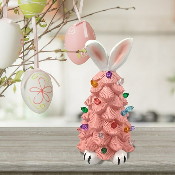 CEHVOM New Year Savings! Ceramic Pink Bunnytree with Lights Ornament,Funny LED Desktop Christmas Tree Resin ,Mini Prelit Tabletop Easter Decorations for The Home Gifts Tabletop Bunny Doll Tree