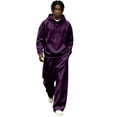thumbnail image 3 of Sorvello Men's 2 Piece Fashion Tracksuit Loose Fit Hoodie Top Wide Leg Pants Streetwear Outfit For All Season Daily Casual Home Outdoor Wear Dark Purple S, 3 of 10