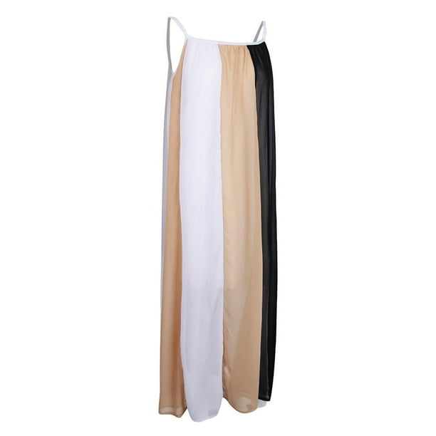 De La Gasa Del De Rayas De La Correa De Espagueti De Las Mujeres Khaki L Salvador Vestido de la raya de la correa de espagueti