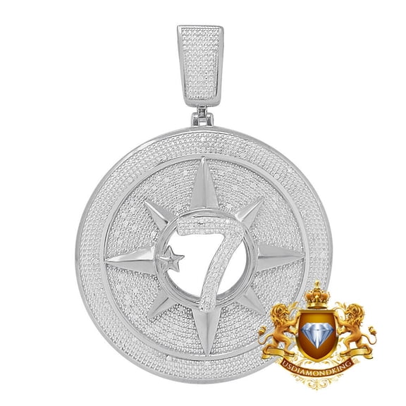 Mens Real Diamond Five-Percent Nation Five Percenter Allah Islamic Charm Pendent Over White Gold Finish