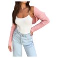 thumbnail image 2 of Women Y2k Knit Crochet Shrug Long Sleeve Crop Top Bolero Cardigan Contrast Color Vintage Cropped Shrug Sweater, 2 of 7