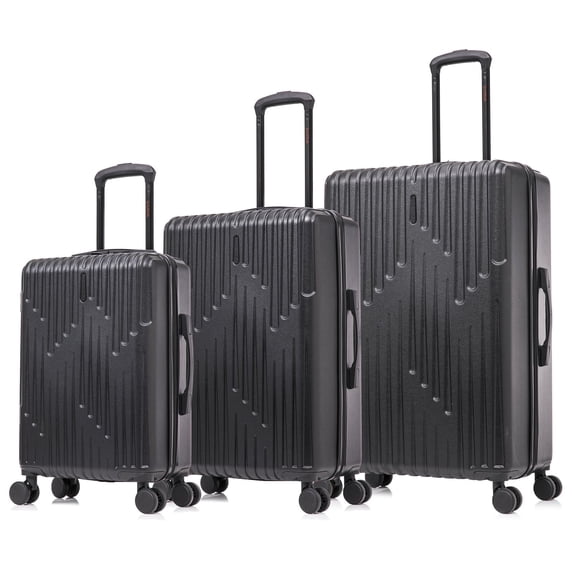 InUSA DRIP 3-Piece Hardside Luggage Sets with Spinner Wheels, Handle and Trolley, (20"/24"/28"), Black