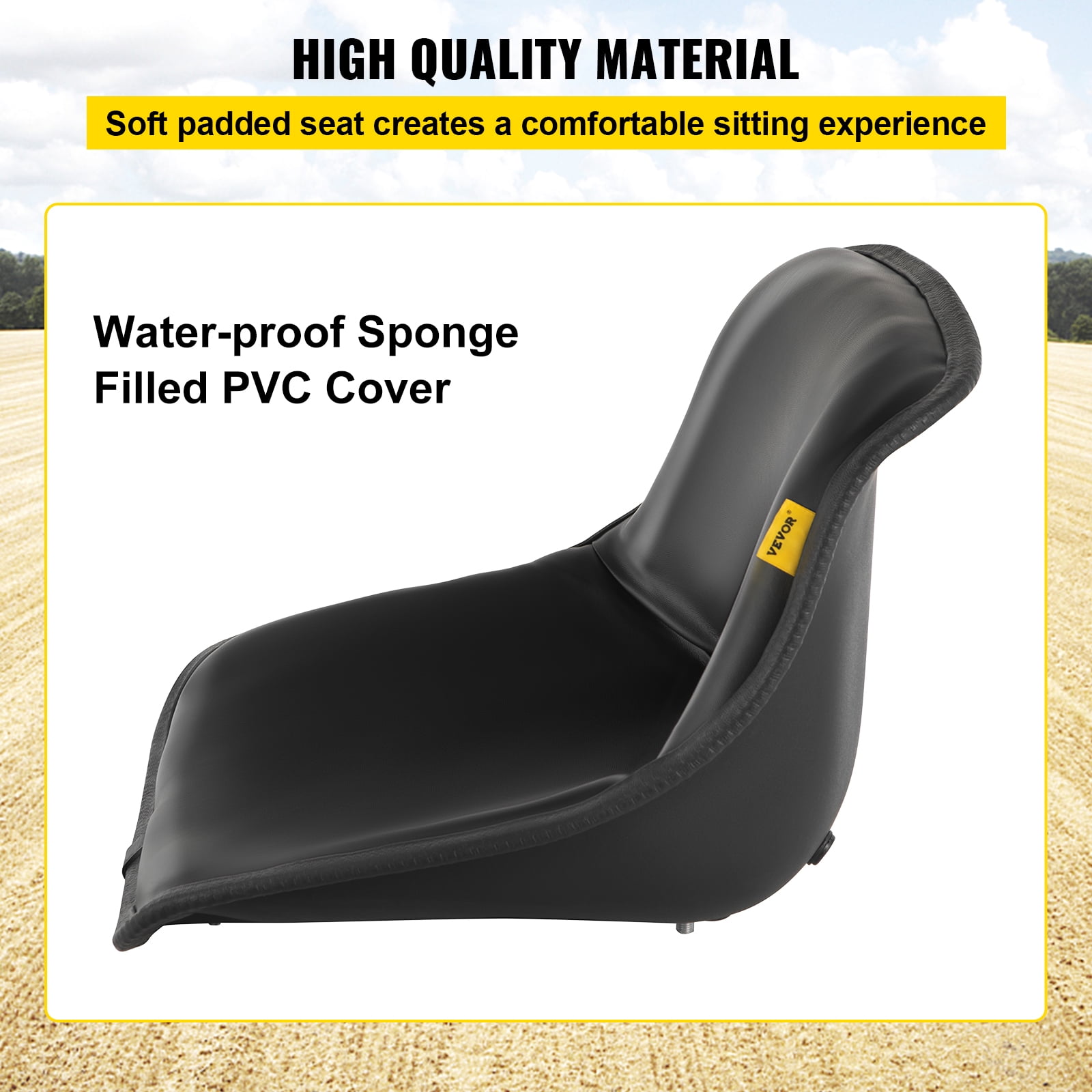 VEVOR Universal Lawn Tractor Seat Replacement, Compact High Back Mower Seat,  Black Vinyl Forklift Seat, Central