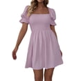 thumbnail image 1 of Txlixc Vestido de manga corta de mujer, cuello cuadrado, pliegue de pliegue Txlixc moda, 1 of 6