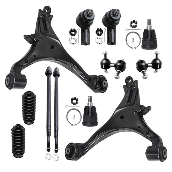 Detroit Axle - 12PC Front Lower Control Arms Ball Joint Sway Bar Inner Outer Tie Rod w/Boot Replacement for 2001 2002 2003 2004 2005 Honda Civic Sedan Coupe